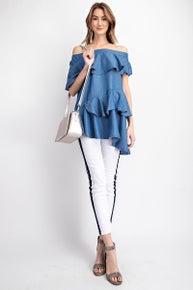 238 Easel Playful Off Shoulder Denim Top