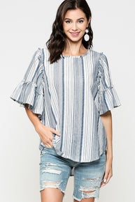 241 Stripped Ruffle Sleeve Tunic Top