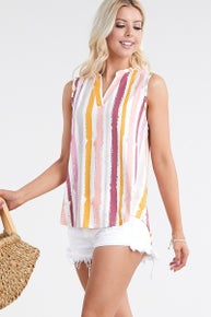 493 Stripe Print Hi-Lo Hem Sleeveless Top