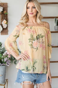 533 Cold Shoulder Floral Chiffon Top