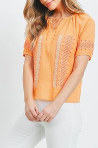 553 Embroidered Detail Puff Sleeve Top