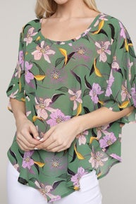 788 Round Neck Woven Poncho Hem Top