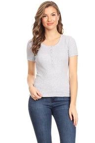 990 Fitted Ribbed Henley Top
