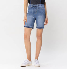 1043 Judy Blue High Waist Mid Length Release Hem Shorts