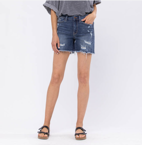 484 Judy Blue Mid-Rise Bleach Splash Destroyed Shorts