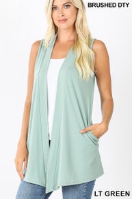 495 Brushed Open-Front Sleeveless Cardigan