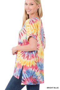 497 Tie Dye Rolled Short Sleeve Top