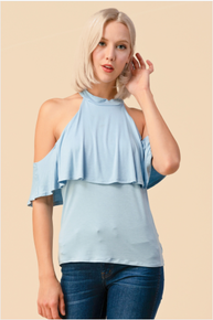 515 Mock Neck Cold Shoulder Top