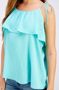 867 Spaghetti Shoulder Tie Tiered Top