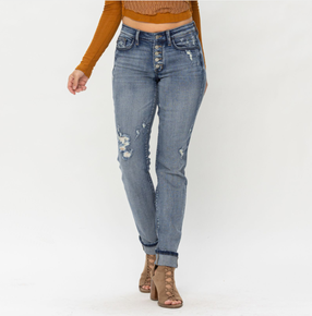 956 Judy Blue Mid-Rise Button Fly Boyfriend Fit Jeans
