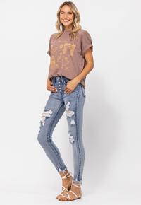 958 Judy Blue Hi-Waisted Buttonfly Skinny Destroyed Jeans