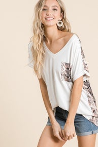 1033 V-Neck Snake Print Short Sleeve