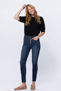 1065 Judy Blue Hi Rise Button Fly Cut Off Skinny Jeans