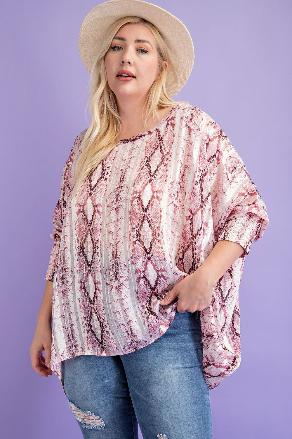 1049 Plus size snake print dolman top