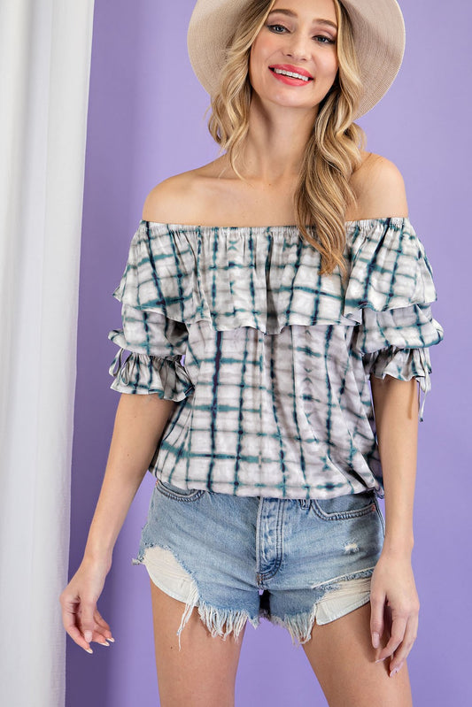 1052 Off shoulder Tie Dye Top