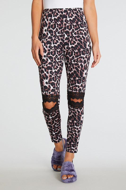 1059 Leopard Leggings with open knee and lace detail